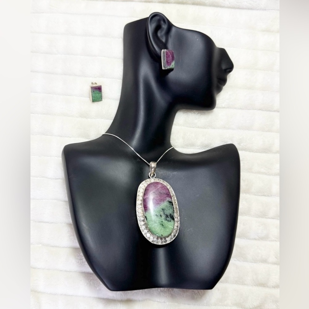 Ruby Zoilist and Green Pendant, Earrings, and Necklace